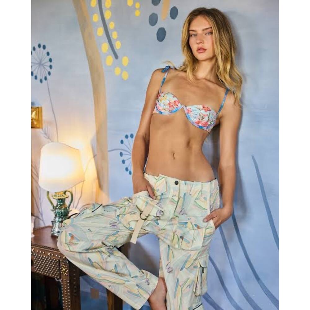 Agua Bendita Lisina Nacar Cargo Pants Watercolor Pastel Print Size S